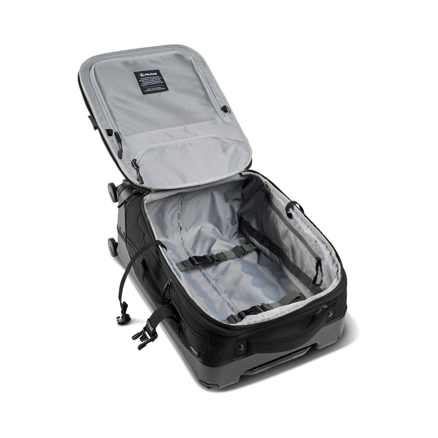 Pelican™ Aegis Carry-on 4-Wheel Hybrid Duffel, black, inside view.