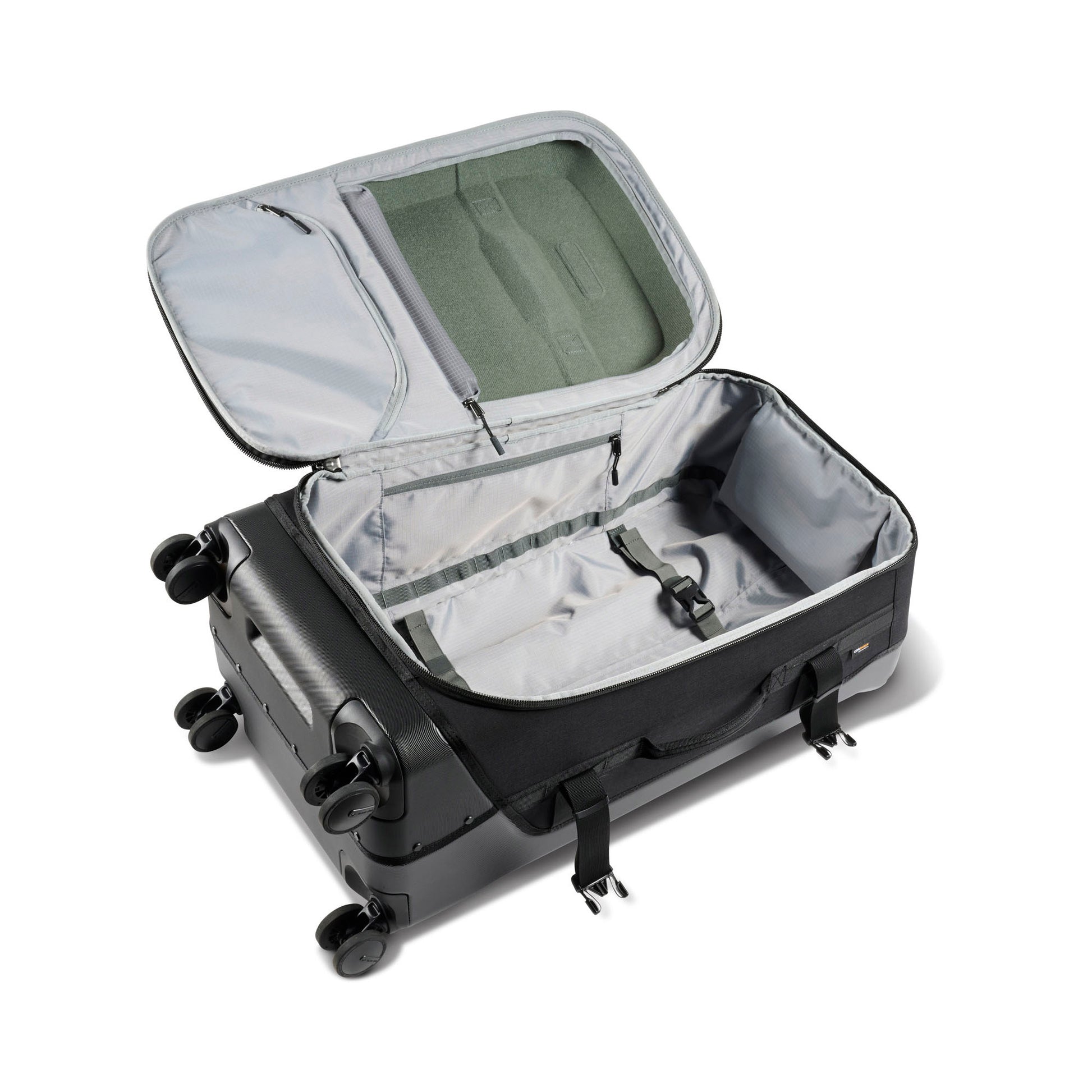 Pelican™ 30" Aegis Check-in 4-Wheel Rolling Hybrid Duffel, black, open view.