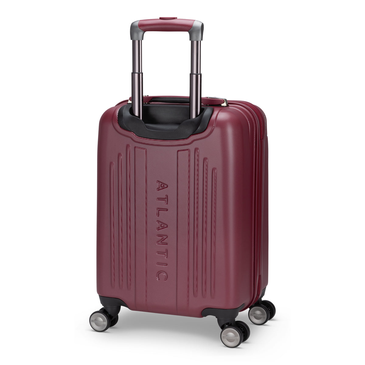 Atlantic Propeller 19″ Hardside Spinner Carry-on, 19″, maroon, with telescopic handle and packing cube.