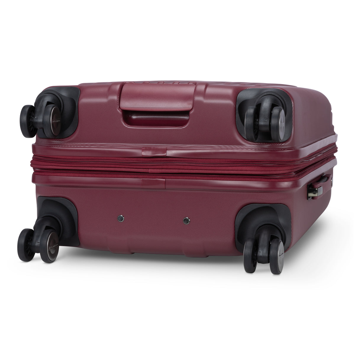 Atlantic Propeller 19″ Spinner Carry-on in maroon with spinner wheels and side handle; includes packing cube.
