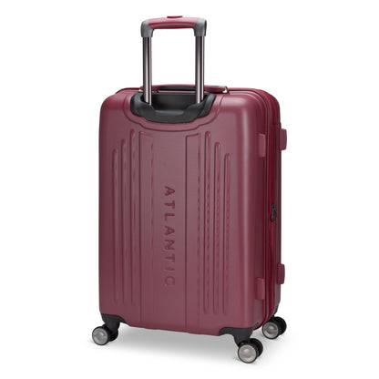 Atlantic Propeller 24″ hardside expandable spinner with packing cube; maroon, four wheels, extended handle.
