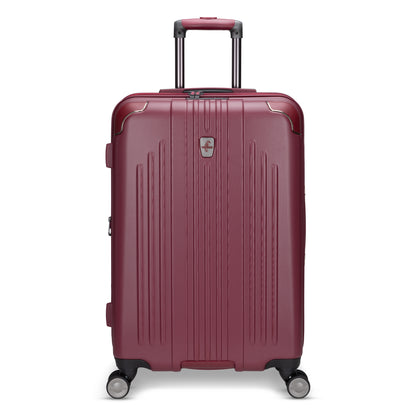 Atlantic Propeller 24″ maroon polycarbonate spinner, medium, upright with 4 wheels & telescopic handle.