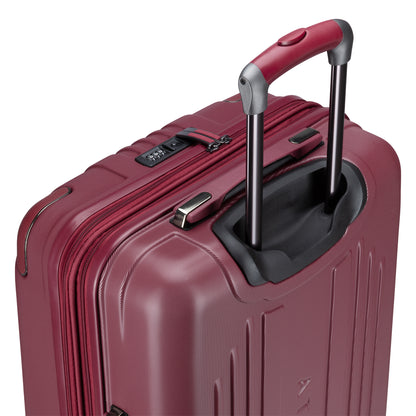 Atlantic Propeller 24″ Hardside Spinner in red, expandable with handle and lock, top view shown.