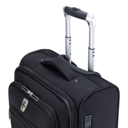 Atlantic Sailbound 19" Spinner Carry-on, black, top angled view with telescopic handle extended