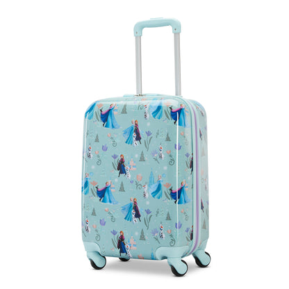 American Tourister Disney Frozen Kids Carry-on: light blue hardside spinner with 4 wheels, ONLINE ONLY.