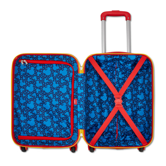 Product Image – American Tourister Disney Mickey Kids Carry-on features a hardside shell, red trim, and spinner wheels.