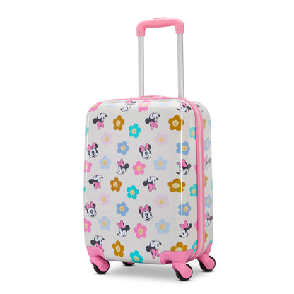 American Tourister Disney Minnie Kids Carry-on: white, pink trim, floral/cartoon design—great for kids.