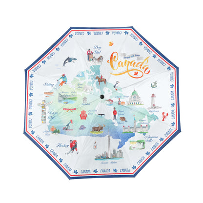 Northern Icons Canada National Landmark Map Folding Umbrella - open view.