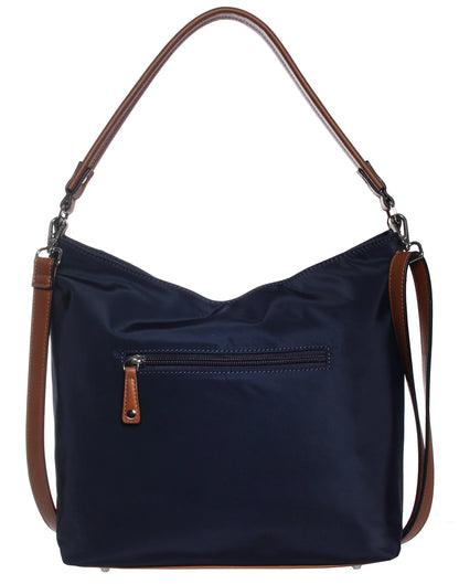 Seven Days Nylon RFID Crossbody Tote in navy, back view.