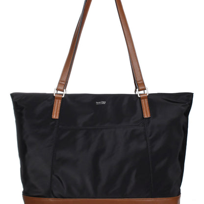 Seven Days Nylon RFID Tote with Eco Trim in black, front view.