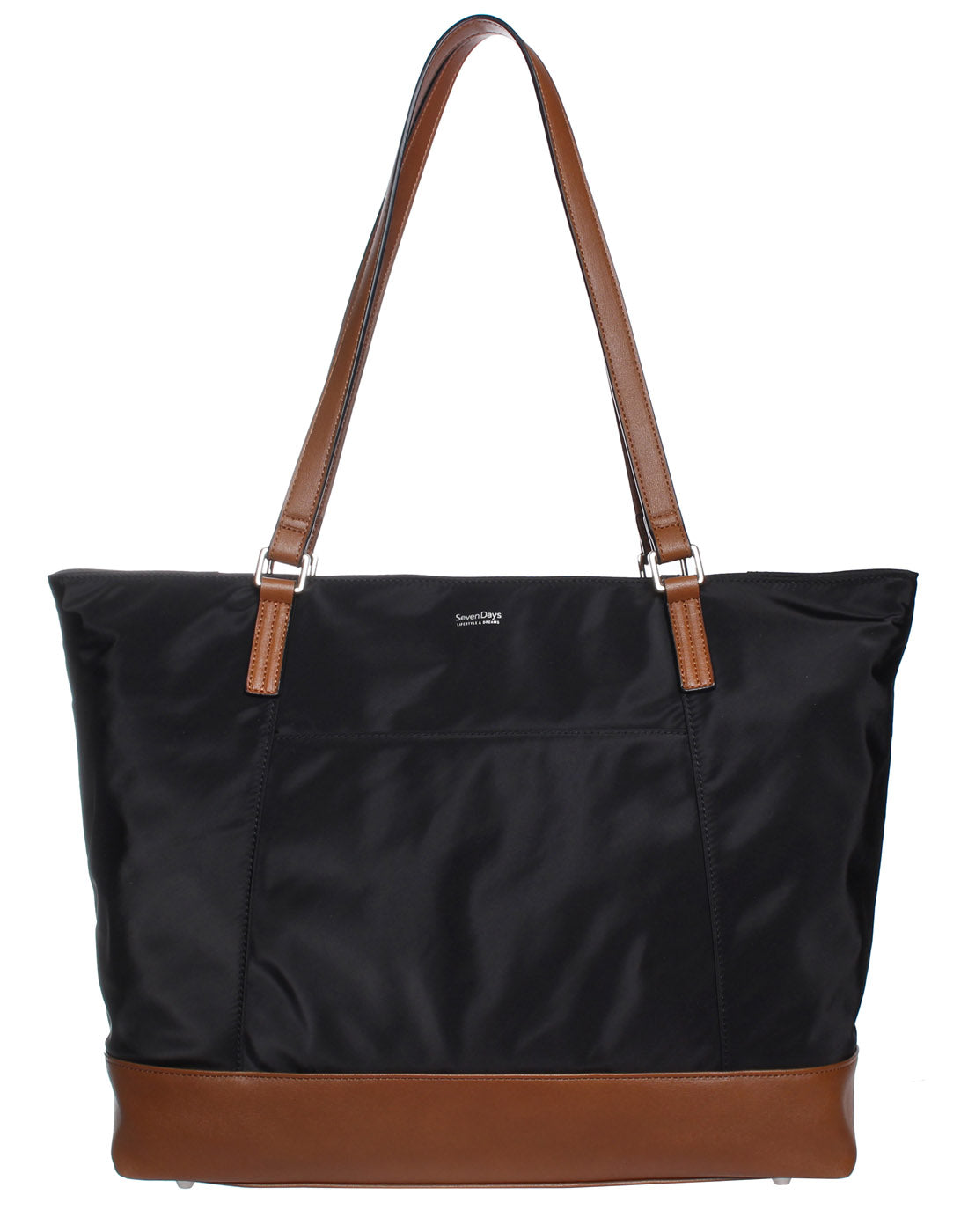 Seven Days Nylon RFID Tote with Eco Trim in black, front view.