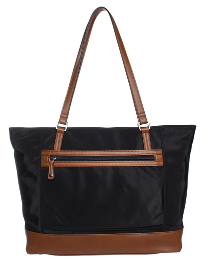 Seven Days Nylon RFID Tote with Eco Trim in black, back view.