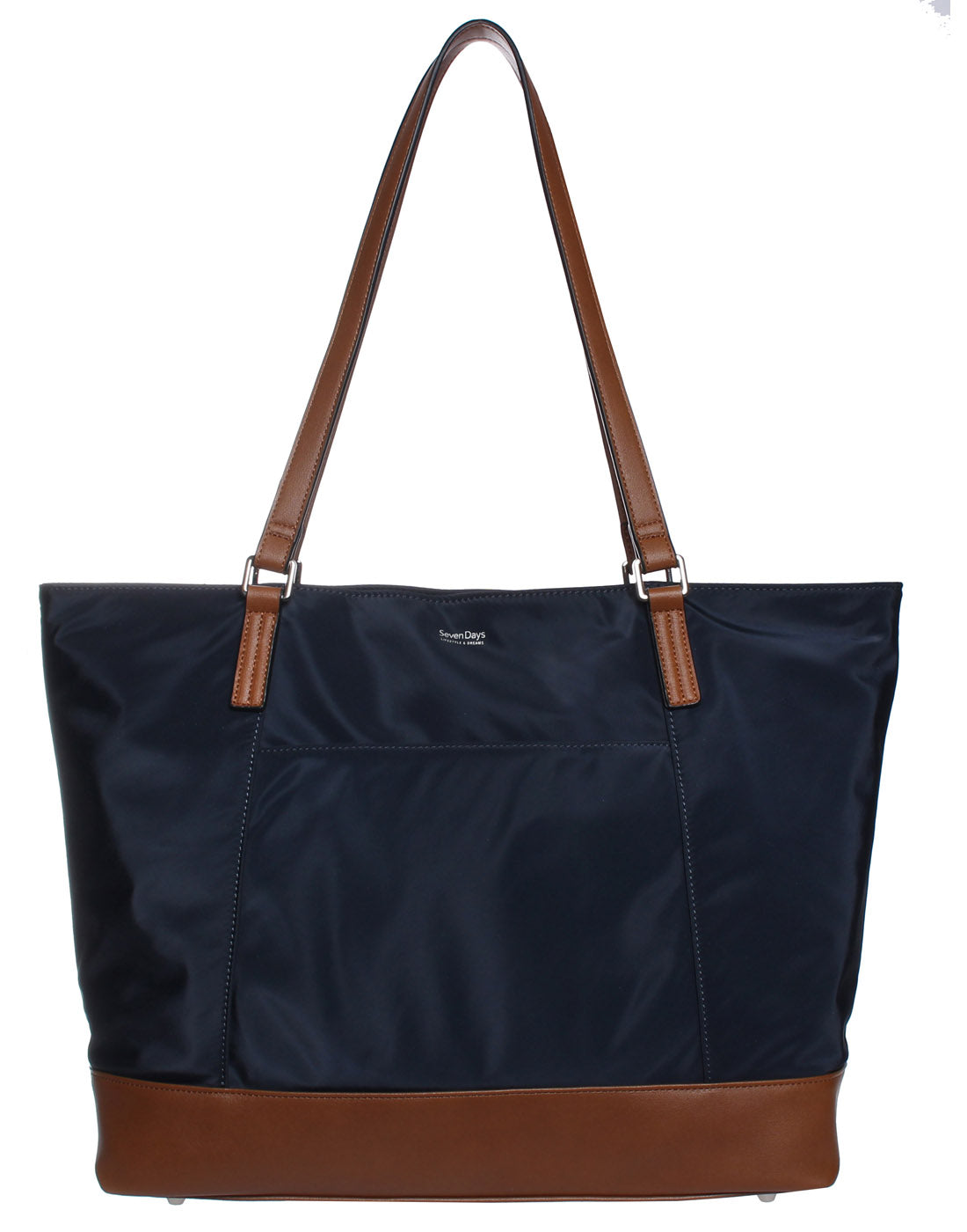 Seven Days Nylon RFID Tote with Eco Trim in navy, front view.