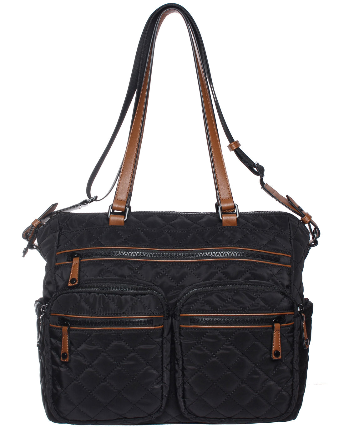 Seven Days Quilted RFID Tote in black, front view.