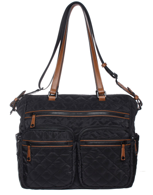 Product Image – Seven Days Quilted RFID Tote in black, front view.