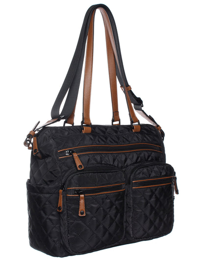 Seven Days Quilted RFID Tote in black, front angle view.