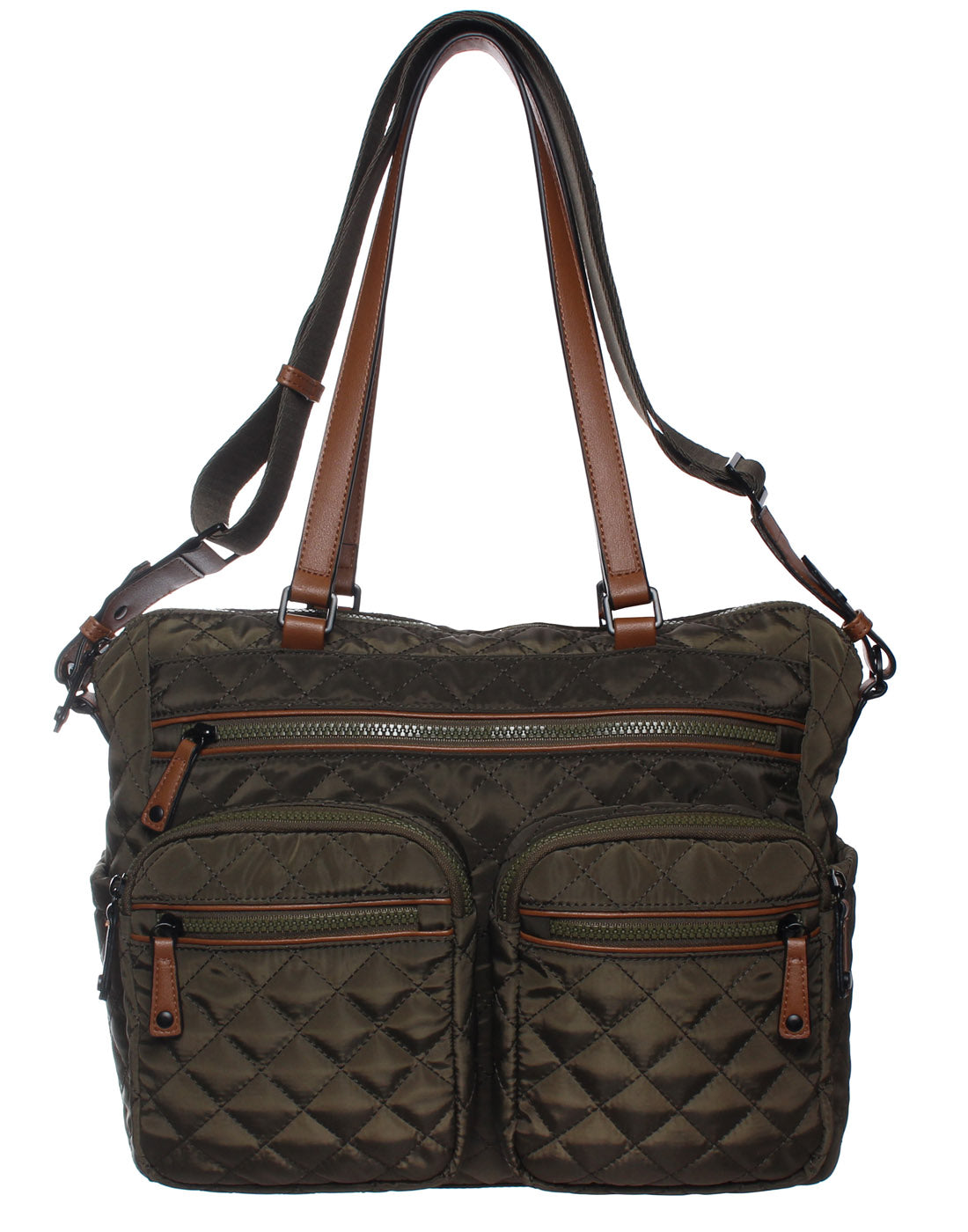 Seven Days Quilted RFID Tote in olive, front view.