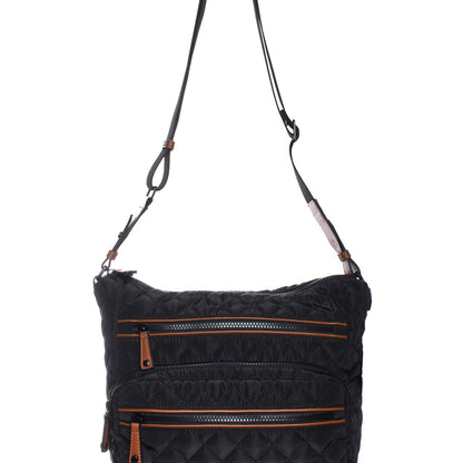 Seven Days Quilted RFID Multi Zip Crossbody in black, front view.