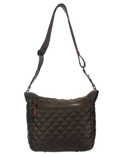 Seven Days Quilted RFID Multi Zip Crossbody in olive, back view.