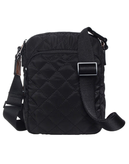 Seven Days Quilted RFID Crossbody in black, front close-up view.