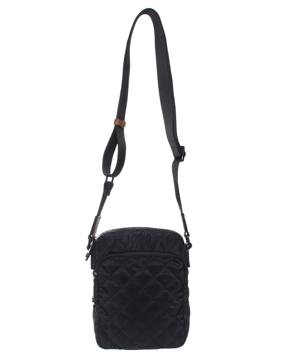 Seven Days Quilted RFID Crossbody in black, front view.