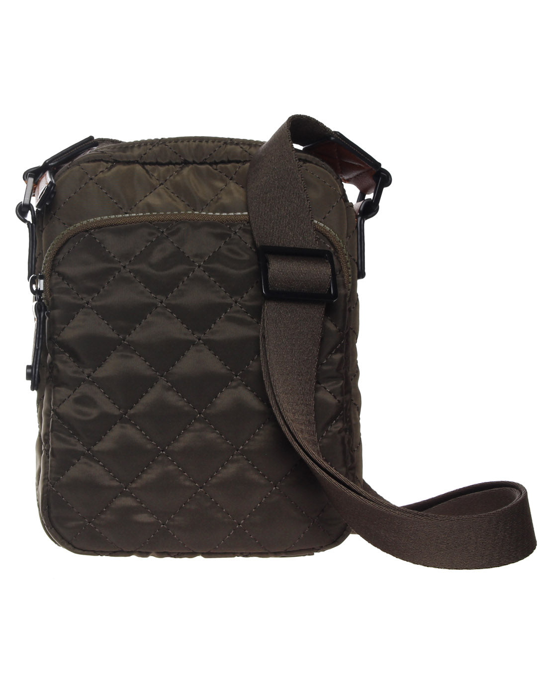 Seven Days Quilted RFID Crossbody in olive, front close-up view.