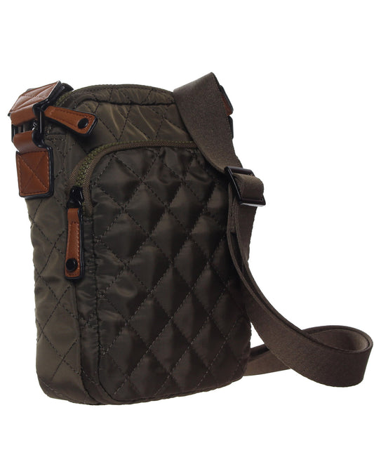 Product Image – Seven Days Quilted RFID Crossbody in olive, front angle view.