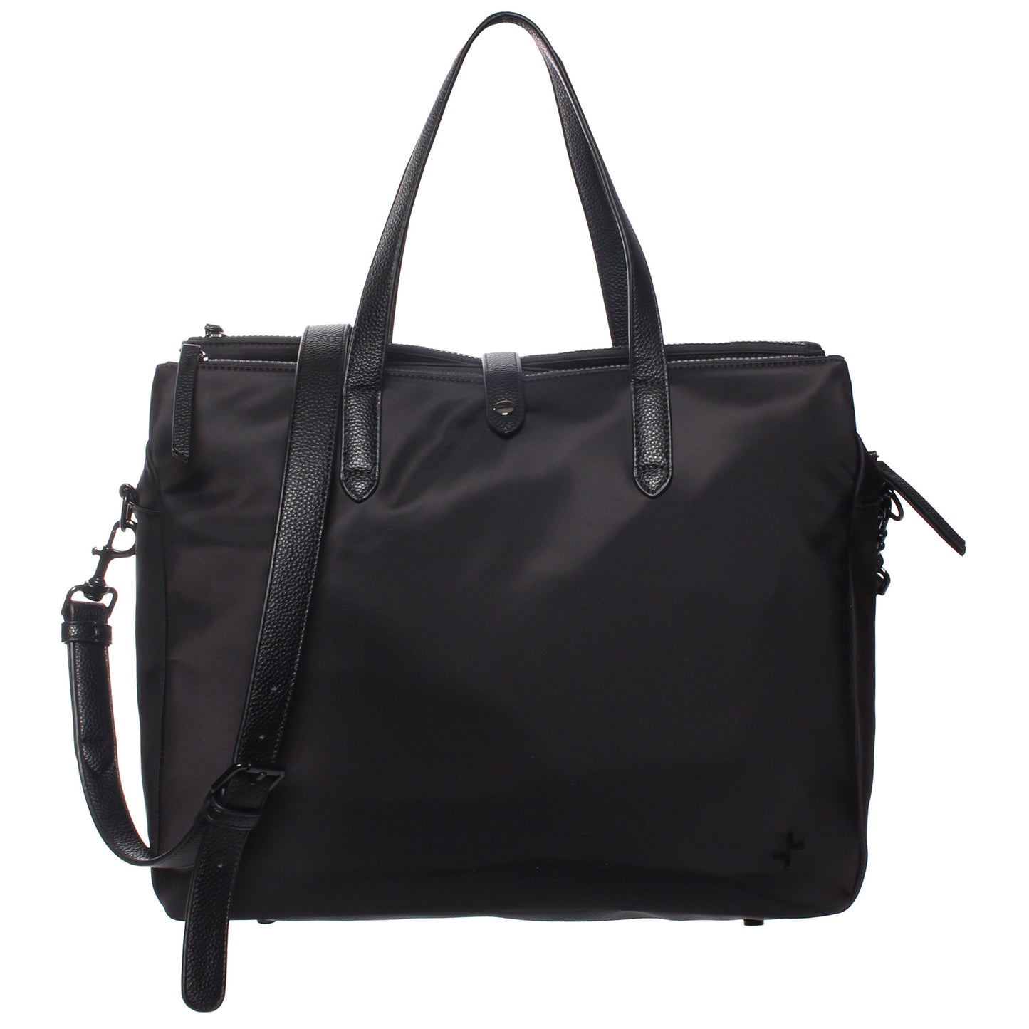 The SevenDays Tote by SevenDays is a black tote with double handles and adjustable strap for travel or laptop use.