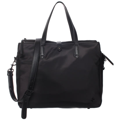 The SevenDays Tote by SevenDays is a black tote with double handles and adjustable strap for travel or laptop use.