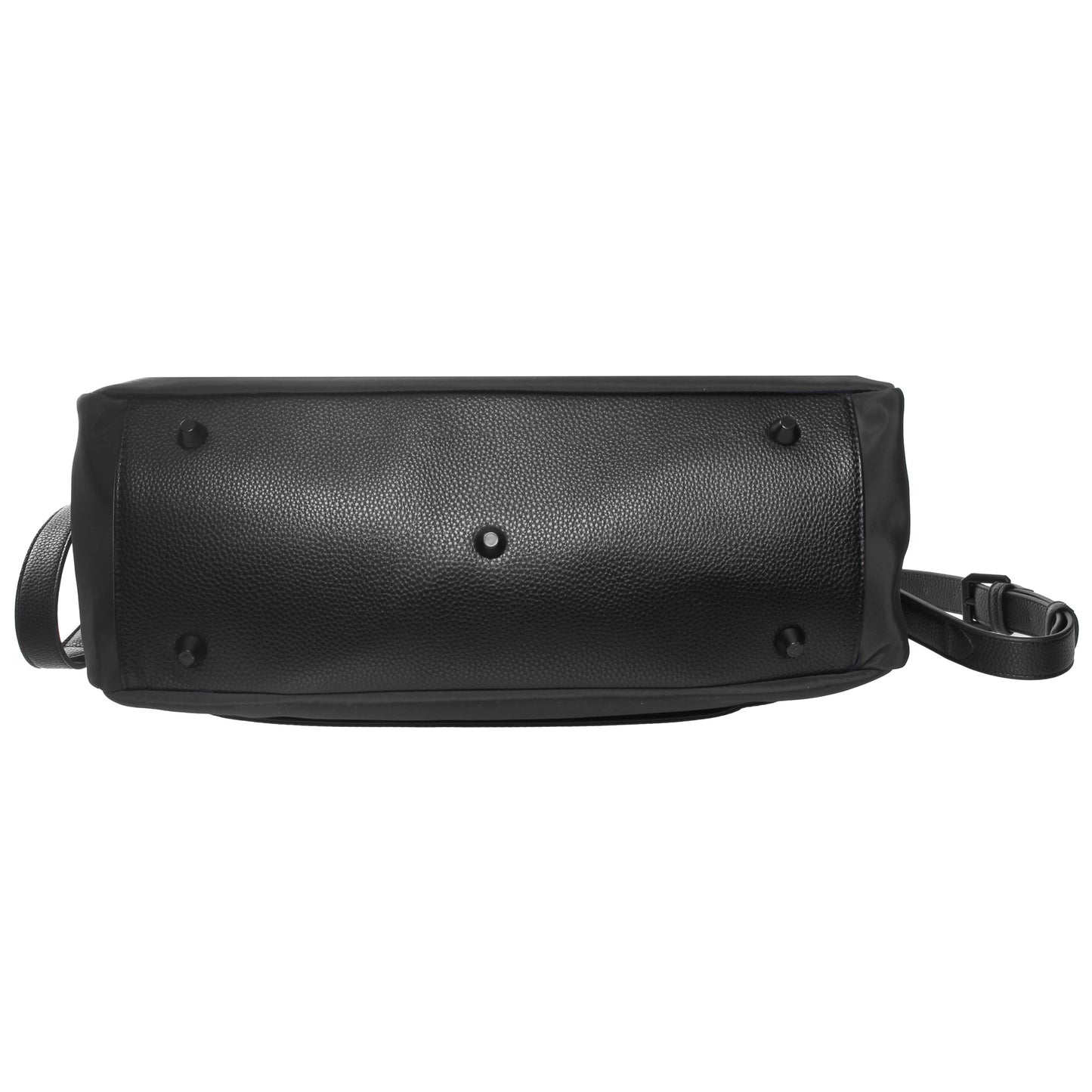 Bottom view of the SevenDays Tote by SevenDays, with metal feet and adjustable strap, perfect as a laptop tote.