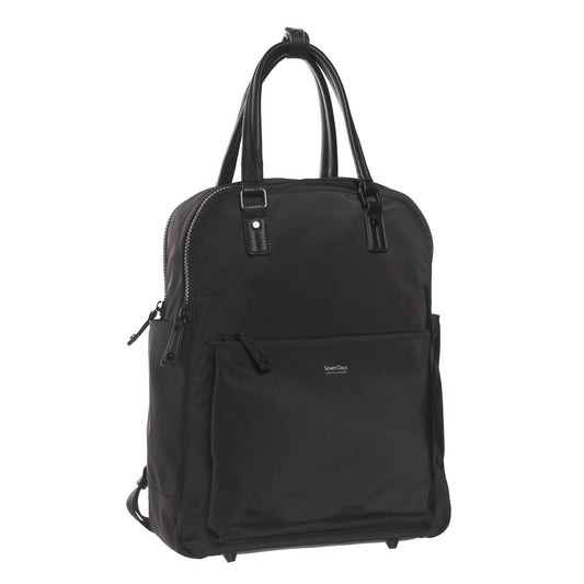 Product Image – The SevenDays Backpack Tote in black features dual handles and a front zip pocket, ideal as a laptop bag.