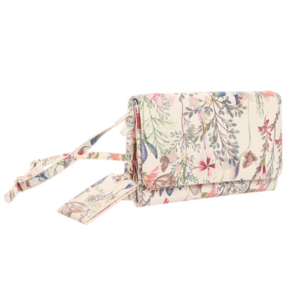 SevenDays Verdant RFID Flapover Crossbody: floral design, adjustable strap, fold-over flap closure.