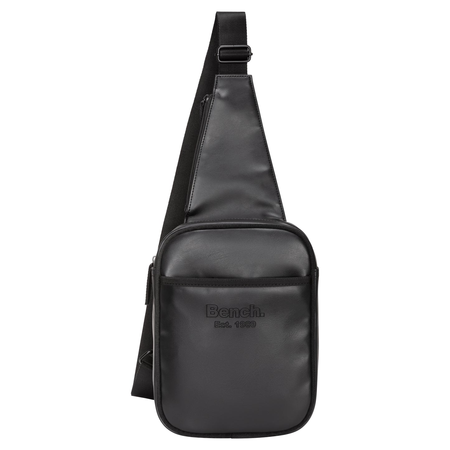 Bench Jayce Men's Sling Bag by Bench with front zip pocket and "Bench. Est. 1989" embossed on the front.