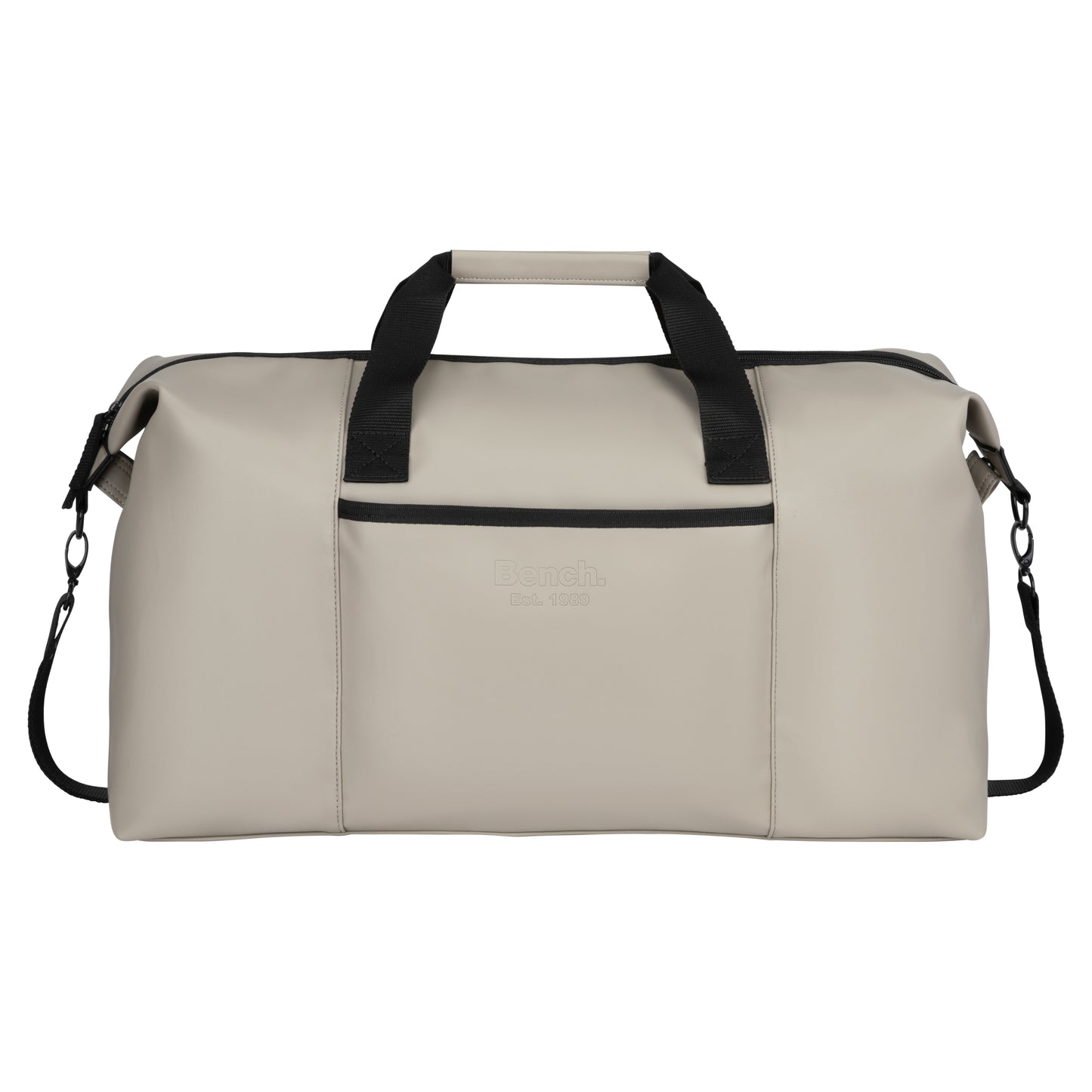 Bench Jayce East West Weekender: taupe bag with black handles, front pocket, RFID protection, adjustable strap.