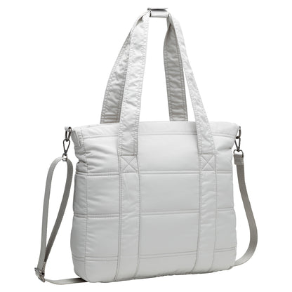 Bench Georgia Satchel: A white quilted handbag with dual handles and detachable strap—perfect for everyday use.