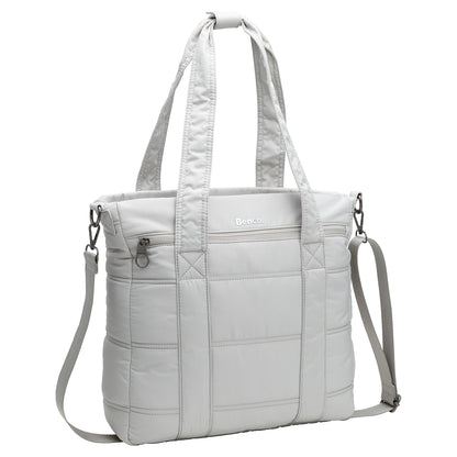Bench Georgia Satchel quilted handbag in light grey with dual handles, detachable strap, and a front zip pocket.