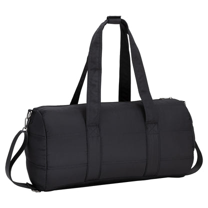 Bench Georgia Weekender: Black quilted gym bag with double handles and adjustable shoulder strap by Bench.