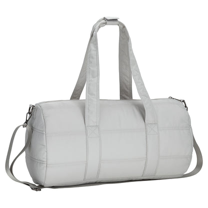 Bench Georgia Weekender by Bench: light grey quilted gym bag with two handles and an adjustable shoulder strap.