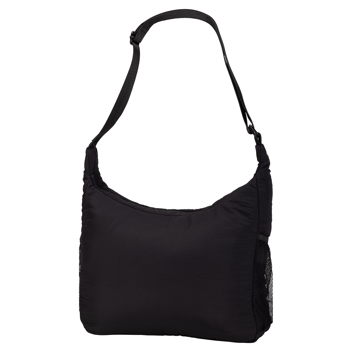 The Bench Nylon Hobo Bag in black features an adjustable strap for everyday style and functionality.