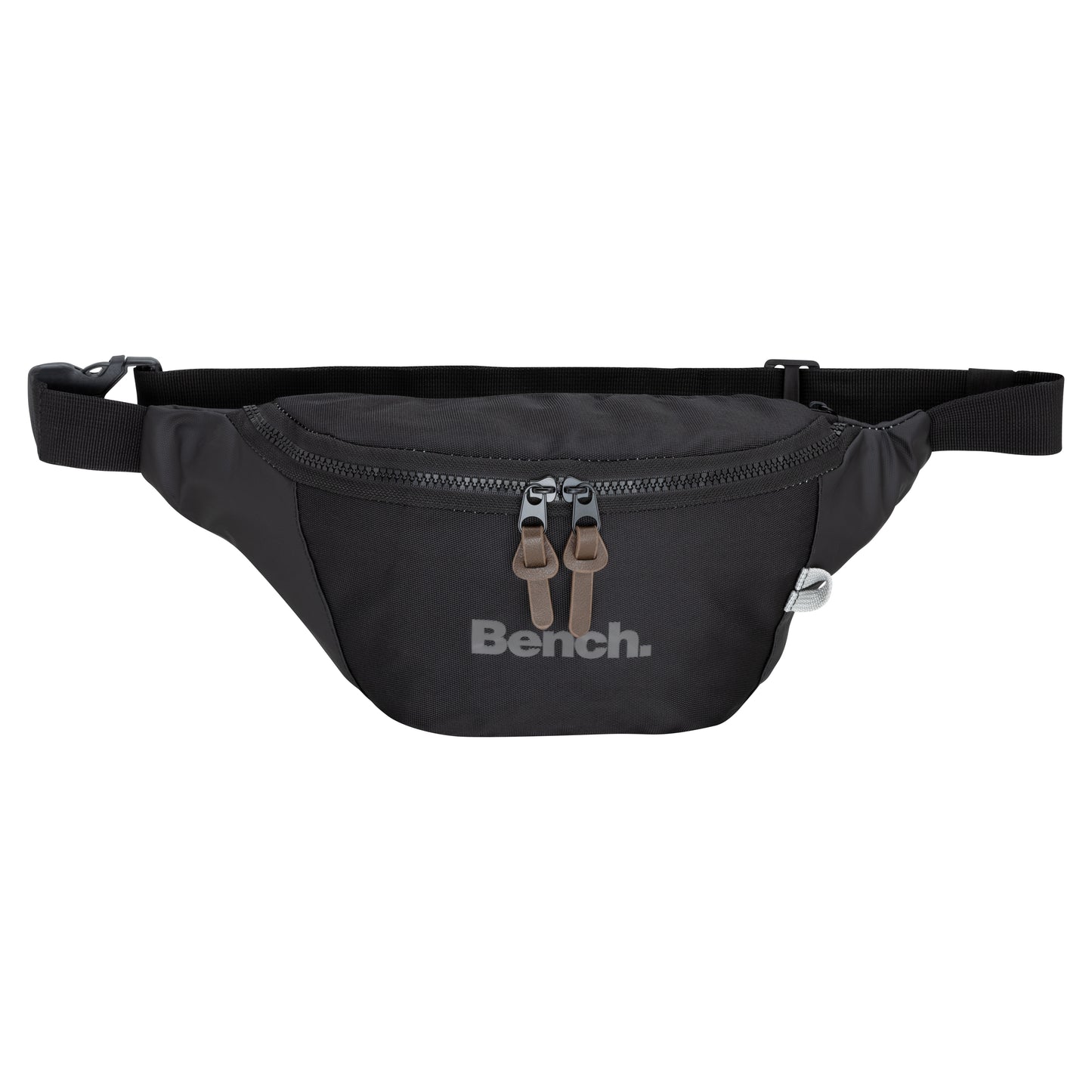 Bench Terra Fanny Pack by Bench in black with two zipper pulls and adjustable strap on a white background.