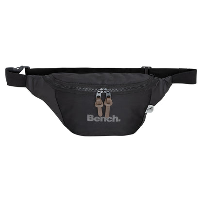 Bench Terra Fanny Pack by Bench in black with two zipper pulls and adjustable strap on a white background.