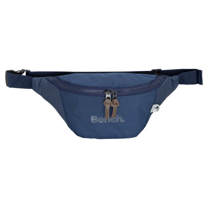Bench Terra Fanny Pack by Bench in navy blue with front zipper, adjustable strap, and dual zipper pulls.