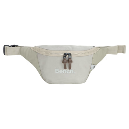 Bench Terra Fanny Pack by Bench, ecru beige with front zipper and adjustable strap, shown on a white background.