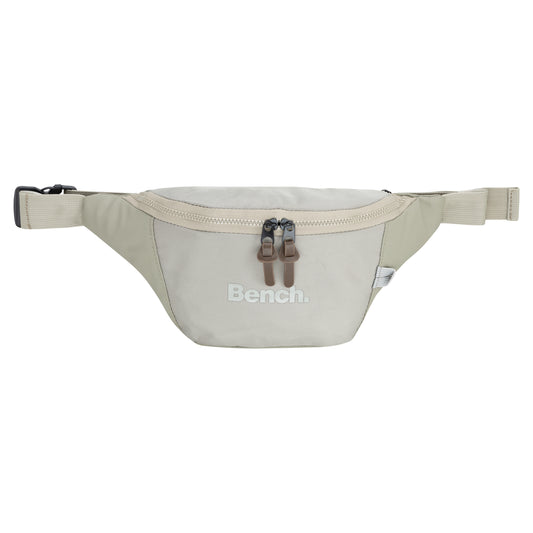 Product Image – Bench Terra Fanny Pack by Bench, ecru beige with front zipper and adjustable strap, shown on a white background.