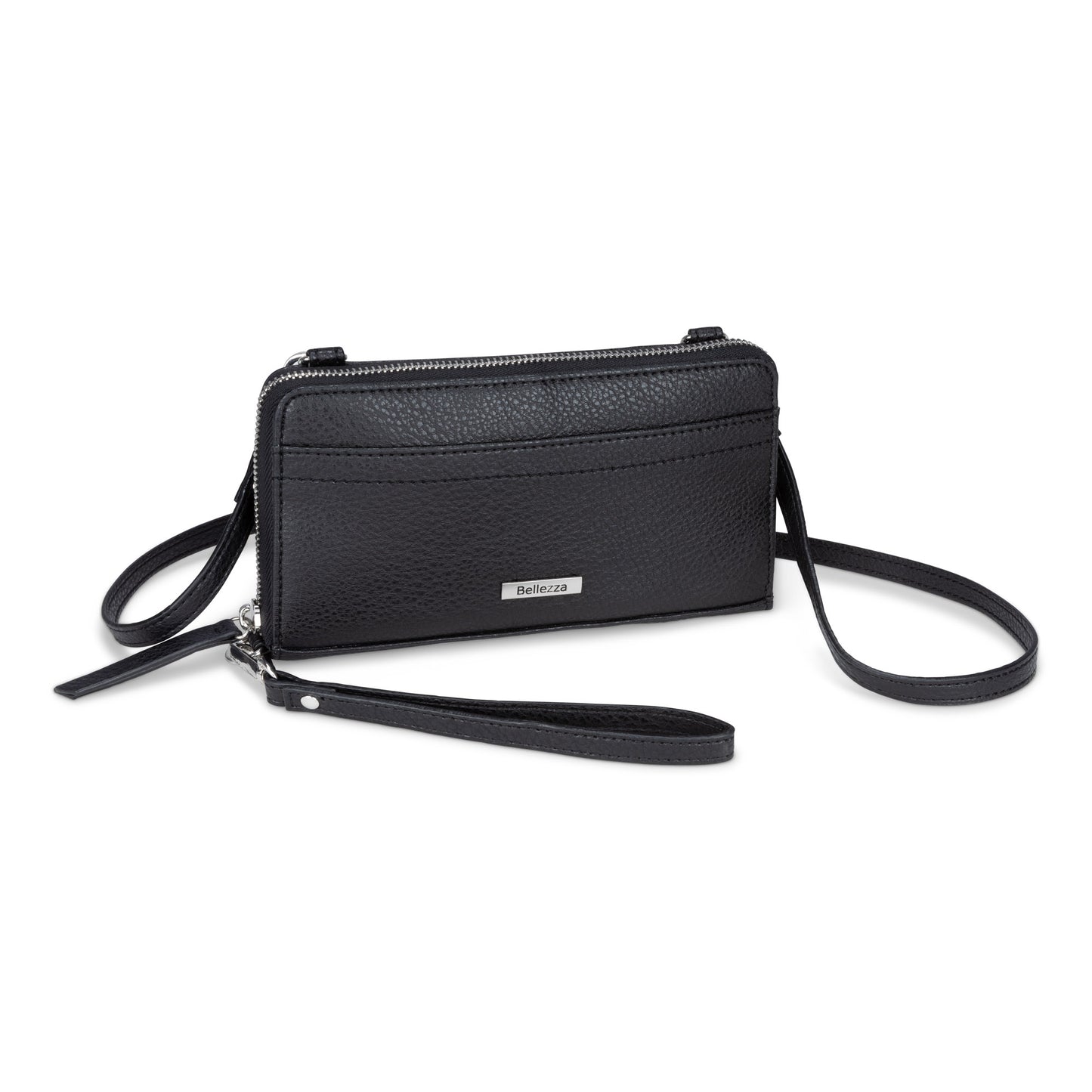 Bellezza Wallet on a String Crossbody, black, front angled view