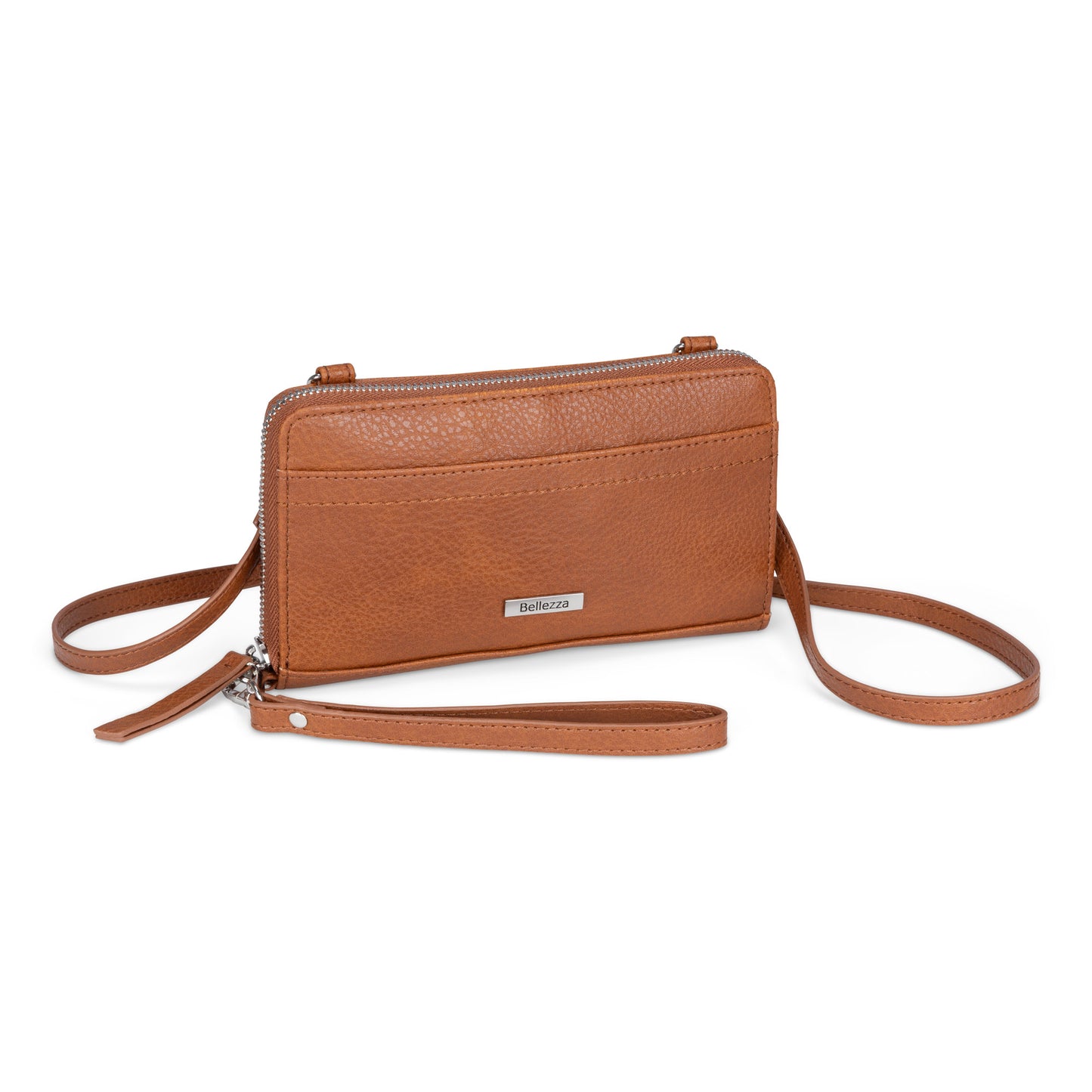 Bellezza Wallet on a String Crossbody, cognac, front angled view