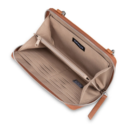 Bellezza Wallet on a String Crossbody, cognac, inside view