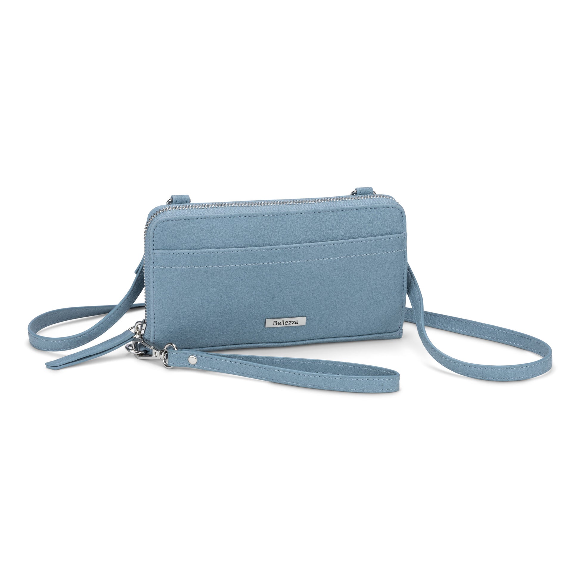 Bellezza Wallet on a String Crossbody, light blue, front angled view