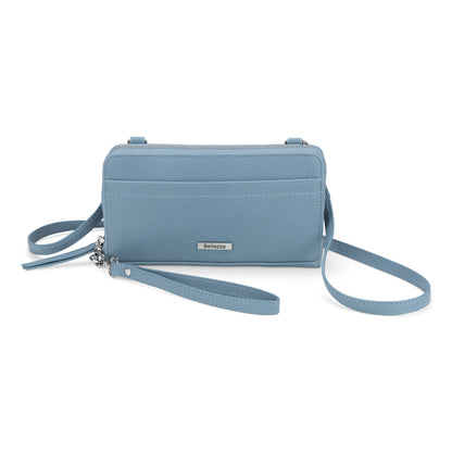 Bellezza Wallet on a String Crossbody, light blue, front view