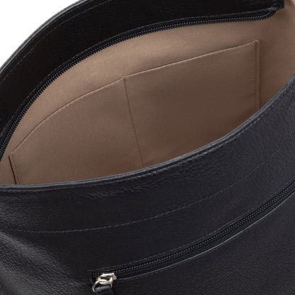 Close up of inside slip pockets of the black Bellezza Hobo Bag